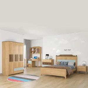 Оптовая продажа, детская мебель для спальни для мальчиков или девочек, комплект деревянных кроватей с 3-дверным гардеробным столом и кроватью