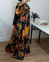 Abaya élégante et modeste de style Dubaï en satin avec boutons et col à nouer, respirante, longueur cheville, pour Ramadan/Eid