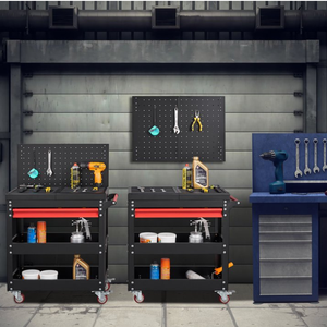 Chariot mobile de stockage d'outils d'atelier de réparation d'entrepôt chariot à outils en acier métallique à 3 niveaux avec un tiroir - Product Image 6