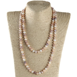 <span class=keywords><strong>Collier</strong></span> long noué en <span class=keywords><strong>perles</strong></span>, fait main, irrégulier 7-8mm, 120cm, double tour, multicolore, en <span class=keywords><strong>perles</strong></span> de culture d'eau douce - Product Image 2