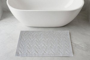 Tapis de bain et de douche Casper beige 60*100cm en coton recyclé teint en fil jacquard, tapis turcs sur mesure, fabriqués en Turquie - Product Image 3