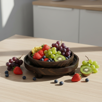 Plateau de présentation et de rangement rond en bois rustique avec pieds, 2 options : plat ou surélevé, facile à nettoyer, pour aliments et vaisselle, décoration intérieure