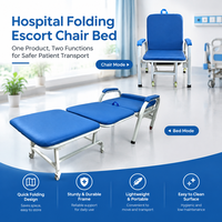 Fauteuil-lit d'accompagnement hospitalier pliant à trois positions avec accoudoirs rembourrés, convertible en lit pour la réadaptation médicale en clinique