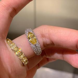 Anillo de Plata Pura S925 con Diamante Amarillo de Alta Calidad, Diseño de Ojo de Caballo Oculto, Chapado en Oro Champagne, Anillo Moderno - Product Image 2