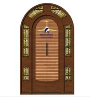 Modèles de portes et fenêtres en bois de style traditionnel à double battant cintré pour villa, finition peinte, photos de catalogue