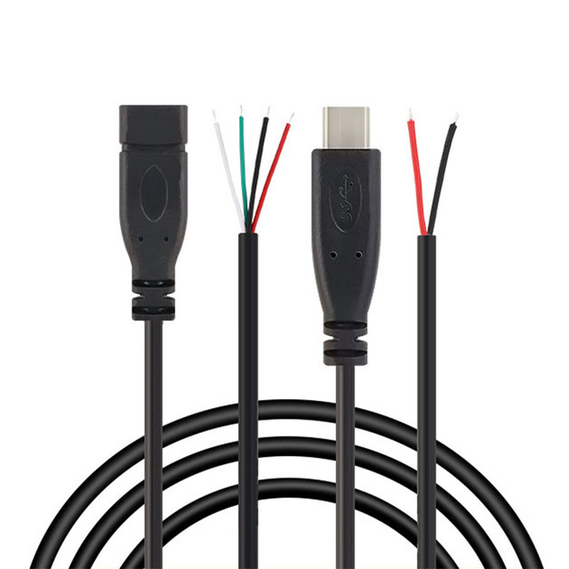 Type C USB Male to Tinned End Wire Pigtail Cable Female 3A Fast Charging Computer Use 22AWG 28AWG 2Core 4core