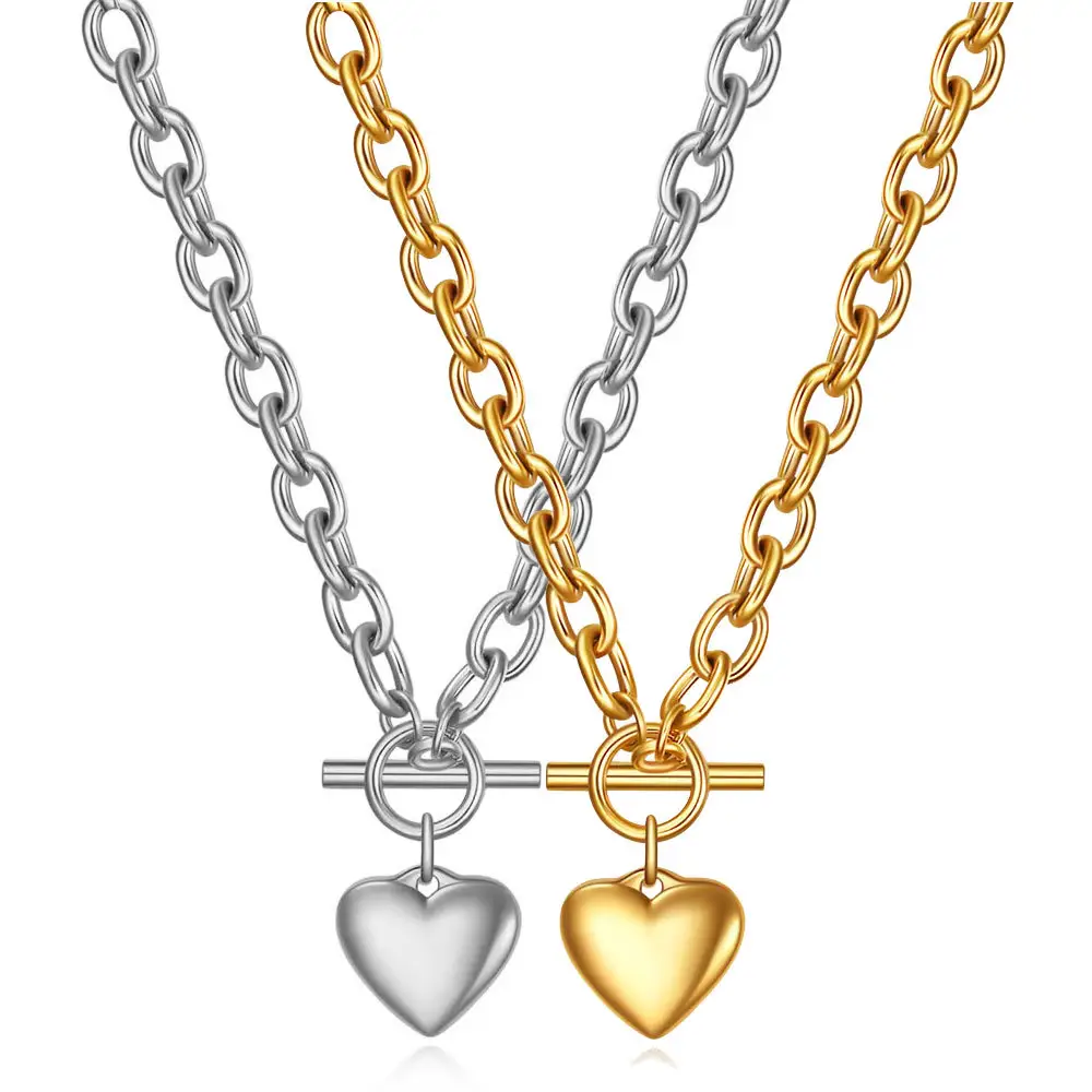 Kalung hati populer OT gesper rantai klavikula cinta hati 18K warna emas berlapis baja tahan karat kalung tahan air perhiasan