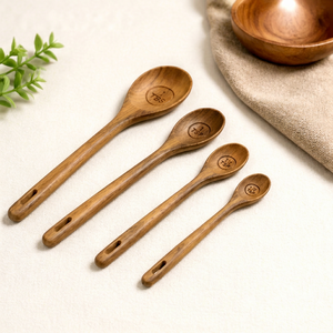 Ensemble de cuillères à mesurer en bois, 4 pièces, manche long naturel, design minimaliste rustique, ustensiles écologiques - Product Image 1