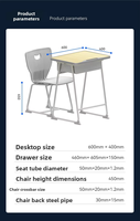Ensemble Chaise et Bureau d'Étude Moderne Minimaliste pour Collégiens, en Métal, avec Accoudoirs Pliables et Hauteur Réglable