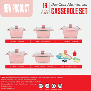Bán buôn Chất lượng cao vuông Cooking Pot Set đồ nấu nướng Granite súp & chứng khoán chảo 10 cái nhôm Granite Cookware Set - Product Image 6