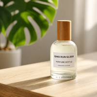 Flacon de parfum en verre givré de luxe personnalisé, écologique, 30 ml, 50 ml, rechargeable, flacon pulvérisateur vide avec bouchon et boîte en bambou