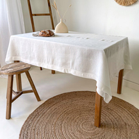 Nappe de table en lin blanc rustique rectangulaire à ourlet festonné, lavée à la pierre, pour restaurant, mariage, fête, maison