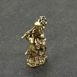 CA661 Estatua Miniatura de Cobre Antigua de Bronce con Diseño de Ciervo Montado Shou <span class=keywords><strong>Xing</strong></span>, Colección <span class=keywords><strong>Fu</strong></span> Lu, Decoración Pura - Product Image 2