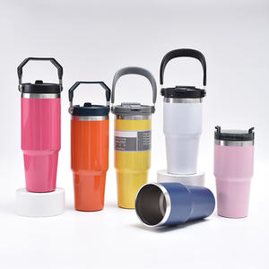 Gobelet isotherme en acier inoxydable 30 oz personnalisé OEM/ODM, revêtement poudré avec logo gravé au laser, poignée et couvercle inclus - Product Image 1