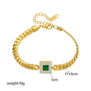 Women's Gold Plated Emerald Square Pendant Necklace And <b>Bracelet</b> <b>Set</b> Geometric Design Everyday Wear Jewelry <b>Set</b> - Product Image 5