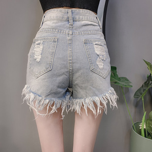 Nuovo arrivo Shorts Hot Pants in Denim a vita alta una linea Sexy Cut-out strappati con perline <span class=keywords><strong>pantaloncini</strong></span> <span class=keywords><strong>di</strong></span> <span class=keywords><strong>Jeans</strong></span> da donna - Product Image 2