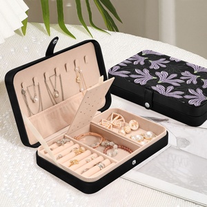 Hawaii Flower Black Custom Design Ring <b>Earring</b> Necklace Jewellery <b>Case</b> PU Leather Small Storage Organizer Aloha Jewelry Box - Product Image 6