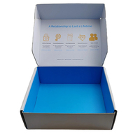 Boîte d'expédition en carton ondulé personnalisée, intérieur bleu, impression quadricolore, emballage recyclable, boîte en papier rectangulaire