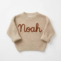 Suéter Personalizado para Bebé con Nombre, Tejido Grueso, Bordado a Mano, Regalo para Recién Nacido