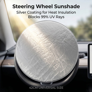 Funda Protectora <span class=keywords><strong>para</strong></span> <span class=keywords><strong>Volante</strong></span> de Coche con Recubrimiento Plateado 190T, 42cm, Universal, Aislamiento Térmico, Anti-UV - Product Image 3