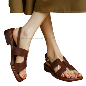 Factory Wholesale High Quality 's Brown Low Heels Casual Roman Sandals <b>Leather</b> <b>Pumps</b> for Shoes Women - Product Image 5