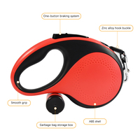 Laisse rétractable robuste pour chien avec distributeur de sacs à excréments, laisse pour animaux de compagnie écologique certifiée CE RoHS pour chiens de petite et grande taille