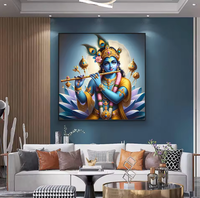 Peinture sur toile, décoration murale indienne, murale religieuse de Krishna avec cadre, décoration moderne pour la maison