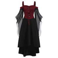 Nouvelle Arrivée Transfrontalière Robe Longue d'Hiver Style Gothique à Manches Évasées et Bretelles Halter, Ourlet Large, Taille Haute, Look Sorcière d'Halloween
