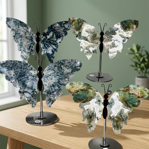 Nuevas llegadas: Figura de mariposa tallada en piedra preciosa con base de cristal de cuarzo para decoración del hogar, arte coleccionable. - Product Image 4
