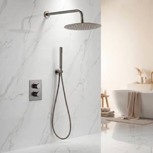 Gold Round <strong>Thermostatic</strong> <strong>Shower</strong> Sets Rainfall Showerhead Bathroom High Pressure Faucets Shelf Accessories Combo Rough in <strong>Valve</strong> - Product Image 4