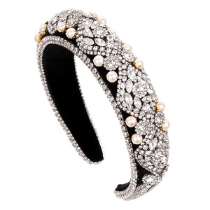 Hua Liyu Bandeau en velours avec strass et perles pour femme, style baroque, accessoire pour cheveux, argent, or, rouge, vert HH0176 - Product Image 5