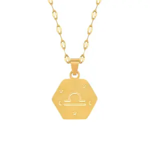 Gemnel best selling waterproof jewelry stainless steel lip chain geometric pendant horoscope zodiac necklace