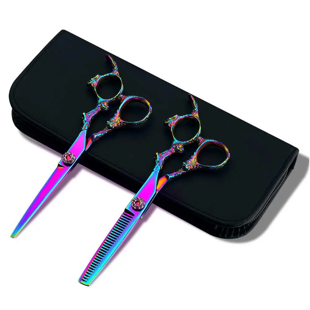 Japanese Stainless Steel multi Color Hair Cutting barber Scissor Set With Leather pouch