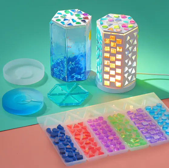 DIY Hexagon Light Box Base Mosaic Light Box Mold Mosaic Resin Molds Mini Free Collage Stones Epoxy Casting Molds