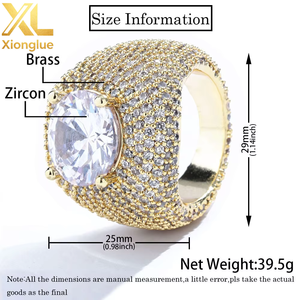 Wholesale Unisex Classic Style <b>Iced</b> Zircon <b>Ring</b> Full Diamond Gold/Silver Plated Alloy Jewelry for Gift Party Anniversary - Product Image 1