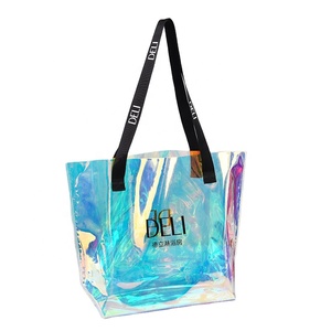 Dazzle Laser Tote Bag Custom pattern pvc handbag One shoulder Clear Jelly shopping plastic gift tote bag