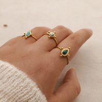 Bague vintage en acier inoxydable avec pierre précieuse naturelle turquoise paon, étanche et inaltérable, vente en gros
