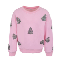 Sweat-shirt rose à col rond pour filles, motif sapin de Noël en strass, vêtements d'hiver pour enfants, haut en polaire à manches longues pour tout-petits, style boutique
