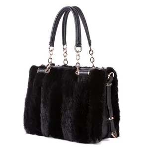 100% real mink fur luxury brand handbag for women fashionable classic black mink fur messenger bags