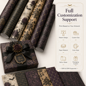 Papier cadeau en rouleau personnalisé, imprimé, style <span class=keywords><strong>classique</strong></span>, éco-responsable, avec gaufrage doré, pour emballages cadeaux d'Halloween et <span class=keywords><strong>de</strong></span> fête - Product Image 2