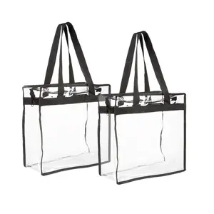 Customized Clear PVC Shopping Bag Portable Plastic Rope Handle Bag with Zipper Customized logo shopping bags