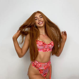 Intimo Femminile Trasparente Nuovi Arrivi Lingerie Sexy <span class=keywords><strong>Reggiseno</strong></span> <span class=keywords><strong>Arancione</strong></span> a Fiori Carino con Vita Alta - Product Image 4