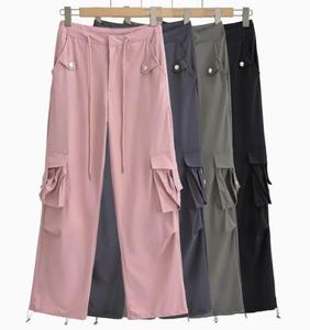 <span class=keywords><strong>Pantalon</strong></span> cargo léger pour <span class=keywords><strong>femme</strong></span>, style Y2K, en nylon à séchage rapide, avec deux poches à rabat sur les cuisses avec boutons, taille à cordon de serrage, <span class=keywords><strong>pantalon</strong></span> ample - Product Image 1