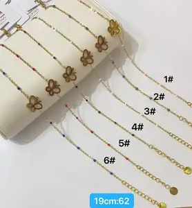 TTM-B764 Xuping perhiasan grosir keren sederhana warna-warni manik kupu-kupu rantai baja nirkarat 14K berlapis emas gelang