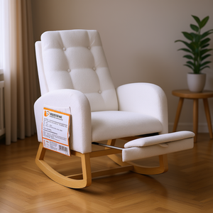 เก้าอี้โยกพนักพิงสูงพร้อมขาไม้ยางพารา 26.77D X 38.36W X 39.76H นิ้ว ปรับเอนได้สำหรับห้องนอนห้องนั่งเล่น - Product Image 2