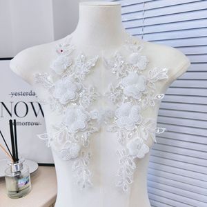Appliqué Broderie Dentelle Fleur 3D - 82 X 22 Cm, Ivoire/blanc, à Coudre, Pour Robe Mariée Ou DIY