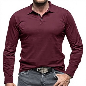 Nouveau style de polo à manches longues pour homme, style européen et américain, couleur unie, commerce transfrontalier - Product Image 2