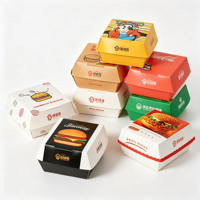 Boîte à double hamburger en papier de qualité alimentaire, boîte à hamburger en carton personnalisée à bas prix avec couvercle à charnière, boîte à hamburger personnalisée avec logo, boîte à hamburger en forme de coquille