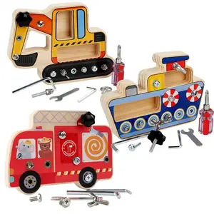 Crianças madeira simulação desmontagem parafuso porca fogo caminhão combinação Montessori cedo educação ocupado placa desmontagem brinquedo
