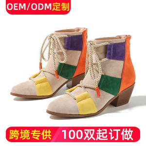Bottines à lacets Coco SILIYA en patchwork, bout pointu, talon épais, bottines tendance pour femmes - Product Image 5